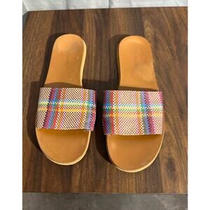 Madewell Sandals Womens 8 Colorful Maddie Slide Flat Casual Woven Rainbow Plaid